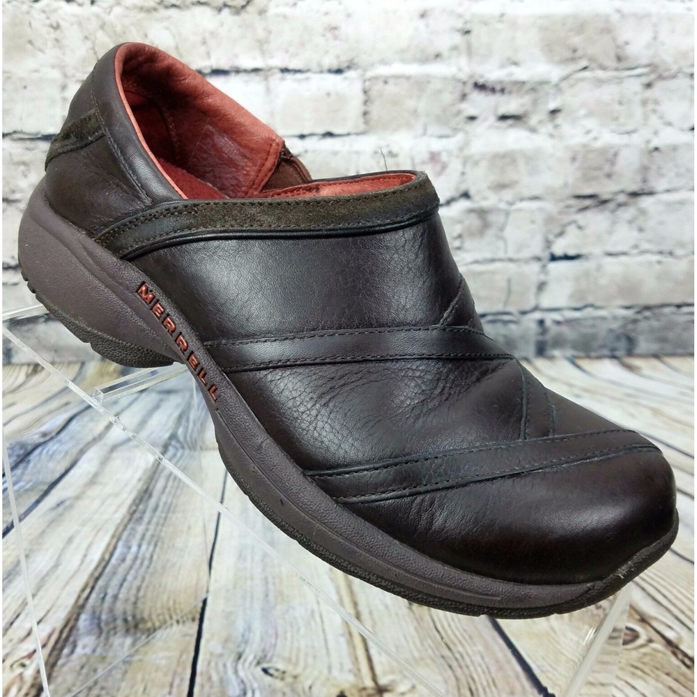Merrell Primo Patch‎ Mules Women's 7.5 M Brown Leather Clogs Loafer J63796 VTG